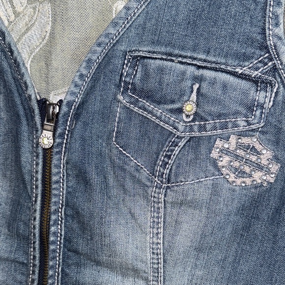 HARLEY DAVIDSON WOMENS DENIM JEAN ANGEL WING RHINESTONE VEST JACKET LARGE - Picture 6 of 9